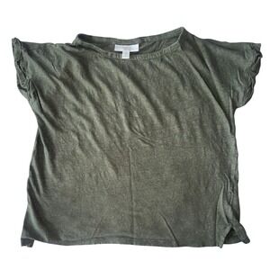Charter Club Luxury 100% Linen T-Shirt Olive Green Short Sleeve Tee Womens Med